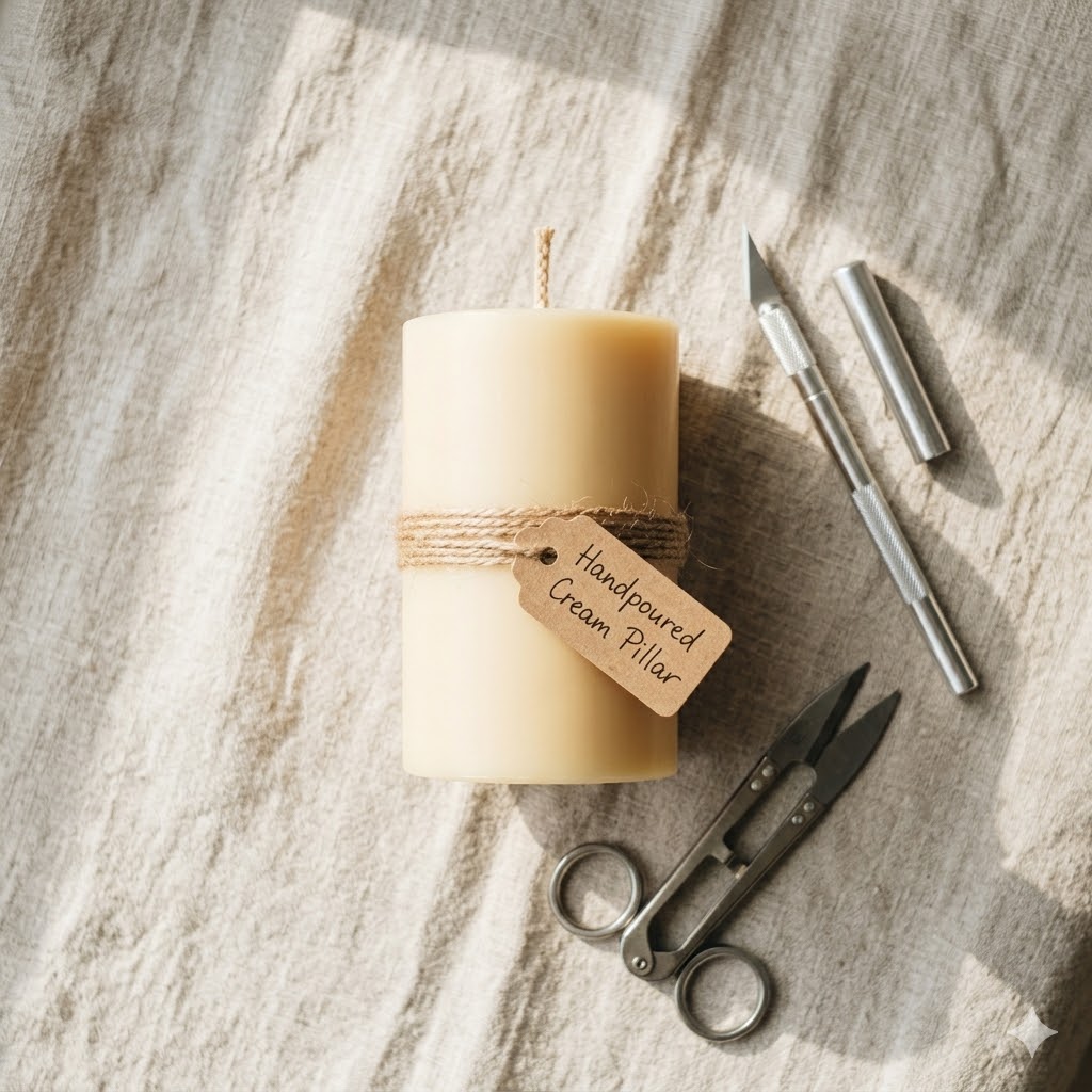 Finished candle with seam line cleaned and wick trimmed, ready to cure