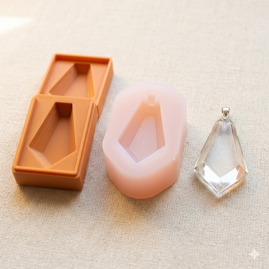 Flexible silicone mold cast around a 3D-printed master