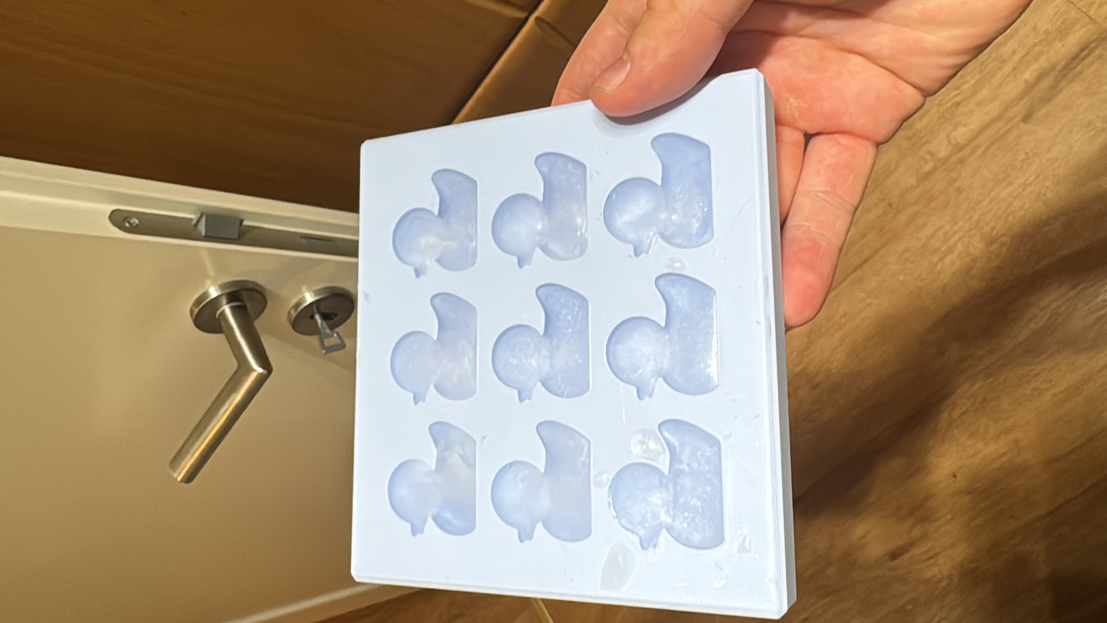 Rubber duck ice cube mold, cast in food-safe silicone. Made by @crossprint3d.